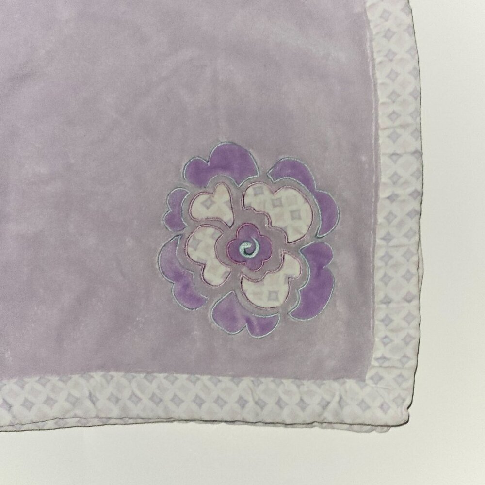 Kidsline by Dena Fleece Purple Flower Baby Blanket Diamond Trim 28" x 37"